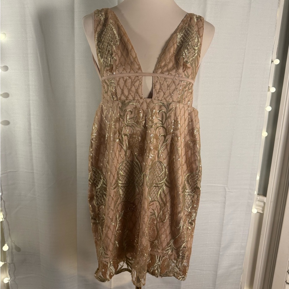 Akira Chicago Black Label Elegant Gold Mini Dress Medium
